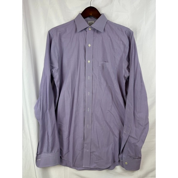 Brooks Brothers Mens Slim Fit Non Iron Gingham Dress Shirt Purple Size L - Picture 2 of 7